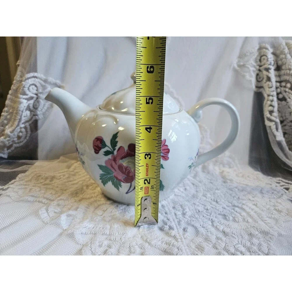 80's Laura Ashley Parfums Porcelain Lidded Teapot with Victorian Floral Pattern
